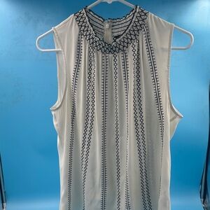 White House Black Market White and Black Patterned Blouse